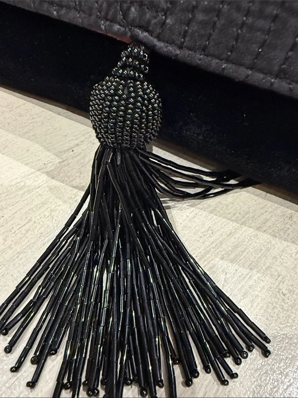 Vintage Black Velvet Fold-Over Clutch with Decorative Tassel